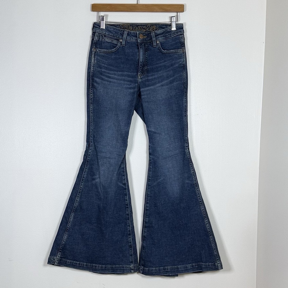 Wrangler Womens Bell Bottom Jeans 25 Blue High Rise Western Y2K Hemp Country